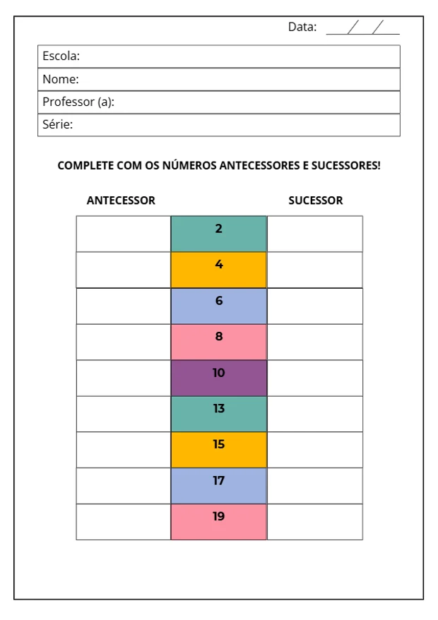 Complete o antecessor e o sucessor